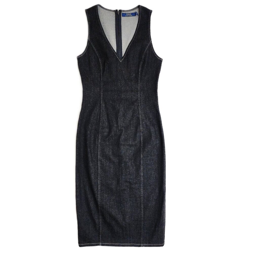 NWOT Polo Ralph Lauren Womens Black Denim V Neck Sheath Dress Size 0